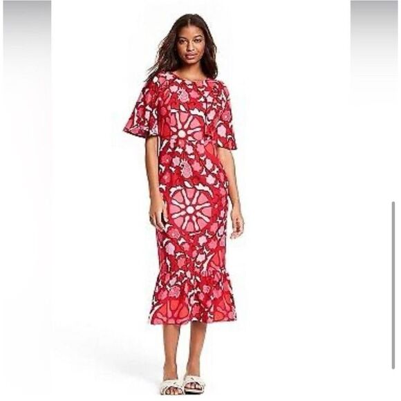 Rhode X Target Red Zinnia Linen Blend Maxi Dress sz 22 EUC - Picture 1 of 13